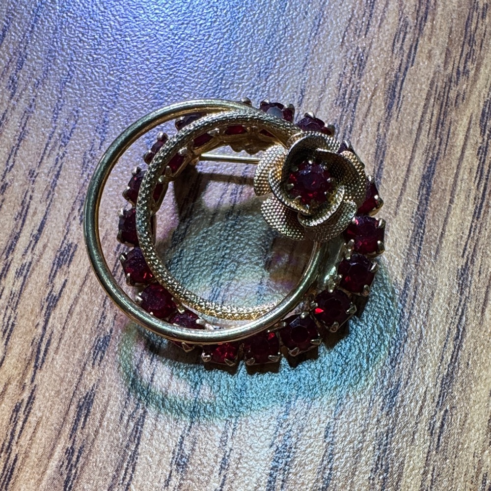 Luxurious Gold and Deep Red Circle Brooch